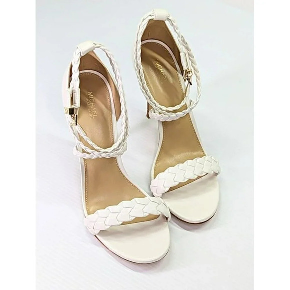 Michael Kors Women's Astrid White Leather Braided Heel Sandal Size 8.5 MSRP $145 - Picture 3 of 11